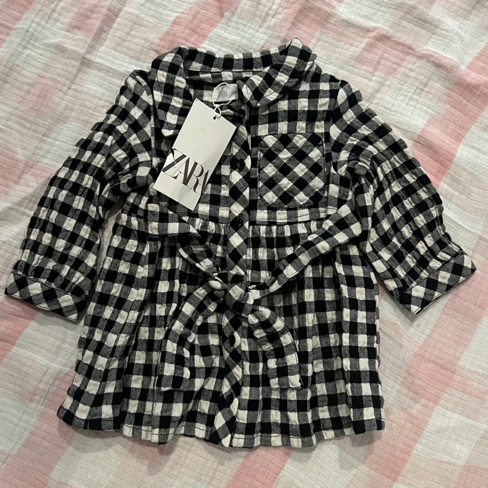 Zara Plaid Black Tie Dress 9-12 NWT